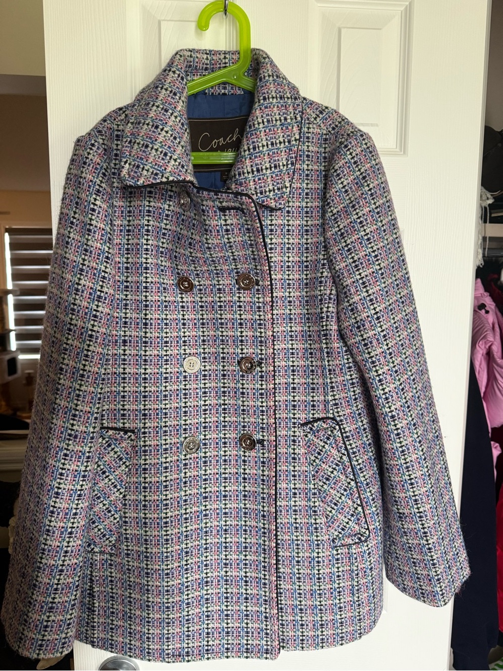 Coach Women's Multicolor Tweed Double-Breasted Peacoat